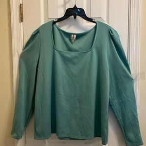 Worthington Mint Ponte Square Pouf Shoulders LS Soft Stretch knit Tee …